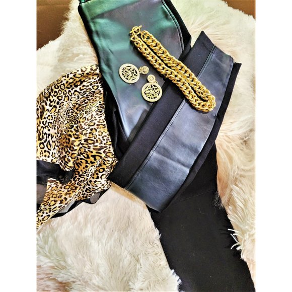 LAUREN RALPH LAUREN Faux Leather Front Panel Stretch Leggings Ankle Zip 4 Petite - Picture 1 of 8